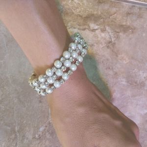 Faux Rhinestone and Pearl Bracelet